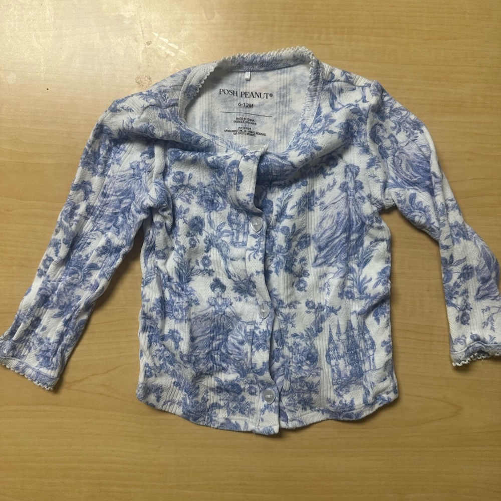 Posh Peanut Floral Blue and White Baby Cartigan